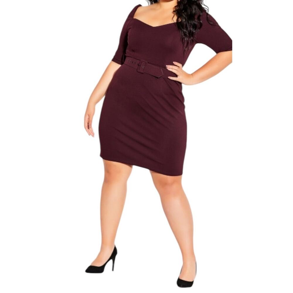 City Chic dress Illusive sleeve sheath burgundy size M 18 DEFECT